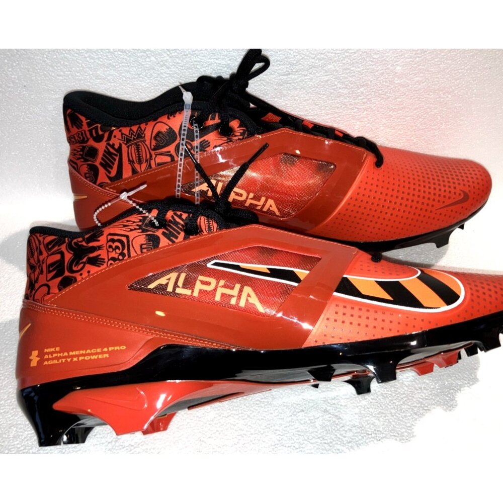Nike Alpha Menace 4 Pro NRG Picante Football Cleats Orange FQ3984-600 Size 17